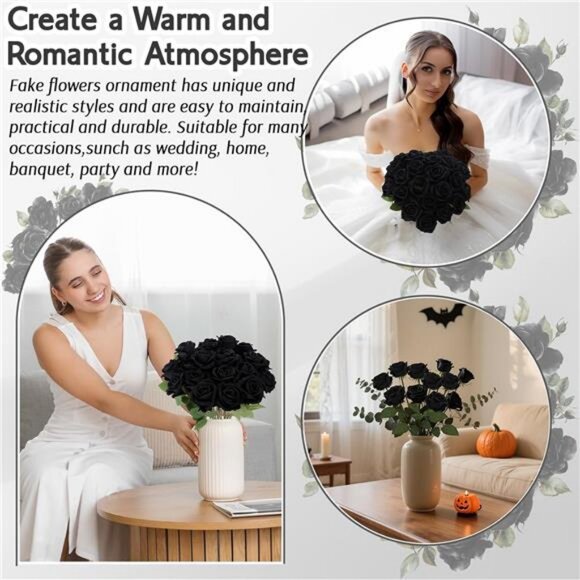 Roses Artificial Flowers, Fake Velvet Silk Roses in Bulk for Home Decor Indoor - Picture 5 of 7